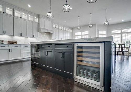 Black Dominion Station, Sterling custom kitchen cabinetry in a kitchen island.