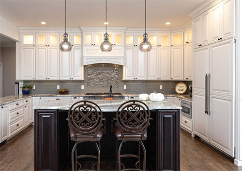 Kitchen remodeling near Round Hill, VA, including white custom cabinets.
